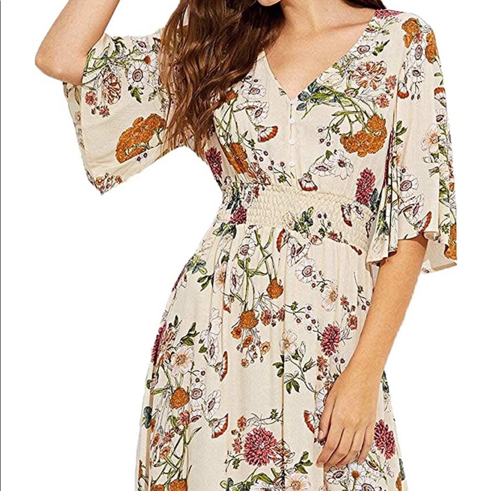 Boho Floral Print Flowy Dress